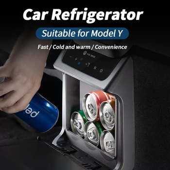 Автомобильный холодильник для Tesla Модель Y 2021-2023 Задний Средний подлокотник Коробка для замораживания Обогрев 12 В Модификация головки Быстрое охлаждение