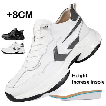Мужская обувь Vanmie Elevator, Черные повседневные кроссовки, мужская Невидимая обувь, увеличивающая рост, Мужская обувь с подъемом 8 см, белые кроссовки