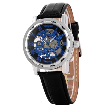 Роскошные мужские часы с дизайном Royal-Skeleton, водонепроницаемые, со светящейся указкой, кожаные мужские кварцевые наручные часы Winner