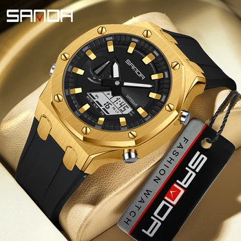 Мужские часы SANDA, лучший бренд, роскошный золотой корпус, кварцевые мужские часы, многофункциональный хронограф, электронные часы, водонепроницаемость 50 м 3309