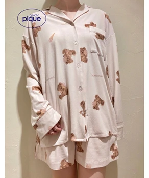 Пижама Gelato Pique, одежда для комнаты, Плюшевый мишка, Милый Мишка с принтом, Модальные шорты, Комплект