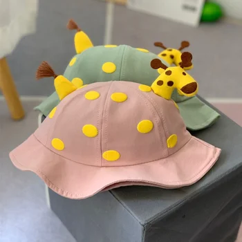 Весенне-летняя удобная дышащая детская шляпа рыбака, милая кепка-козырек в горошек, мультяшная шляпа с жирафом для детей 1-2 лет