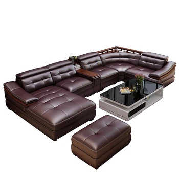 кожаный диван U-образной формы из кожи в форме головы, простая современная гостиная, кожаный угловой диван для большой семьи, комбинация диванов