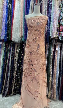 Модный Африканский дизайн 2023 Года, Ручная вышивка, Тюль, сетка, Французские блестки, Сетка, Нигерийская ткань Для свадебного женского вечернего платья