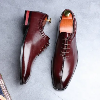 Европейская версия новой мужской обуви из искусственной кожи с острым носком, повседневная модная дышащая обувь на шнуровке черного, желтого, красного цвета, размеры 38-48, бесплатная доставка