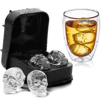 3D-кубик льда с черепом, твердый скелет, форма для льда, силикон, Хэллоуин, шоколад, виски, коктейль, Охладитель пива, инструмент для мороженого