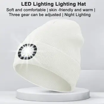 Зимняя шапка со светодиодной подсветкой, зимняя теплая светодиодная шапка, перезаряжаемая Водонепроницаемая подсветка высокой яркости для кемпинга, ночных пробежек.