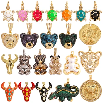 Подвеска-талисман в виде головы леопарда, льва, медведя, крокодила, коровы, браслет из 18-каратного золота, ожерелье с животными, браслет для ювелирных изделий ручной работы, аксессуары, принадлежности