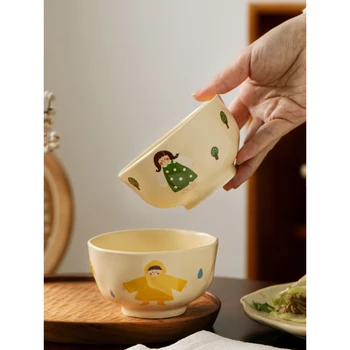 Домашняя посуда в японском стиле, Керамическая Креативная мультяшная десертная тарелка для винтажного торта, Фарфоровая чаша для завтрака с рисовым молоком