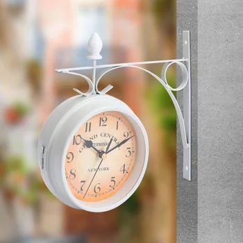 Двухсторонние настенные часы Декоративные Железные Круглые Цифровые Часы Деревенский дом Подвесные Старомодные Винтажные часы