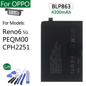 100% Оригинальный аккумулятор BLP863 для OPPO Reno6 5G PEQM00 CPH2251 4300mAh Высококачественный сменный аккумулятор