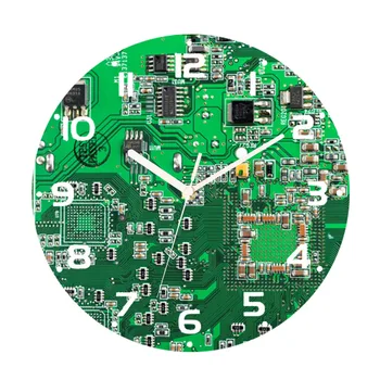 Забавная Компьютерная Зеленая печатная плата Большие Настенные Часы Geek Декоративные Настенные часы Технология Учитель Естествознания Ботаник Инженер Подарочный Декор