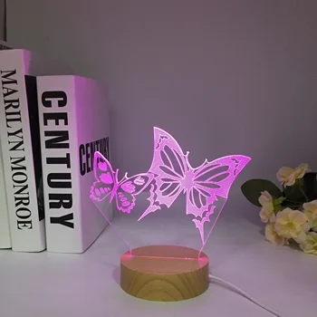 Ночник для девочки-бабочки 3D, светодиодная иллюзорная лампа с деревянным декором, меняющим цвета, подарки на день рождения для мальчика, прямая поставка