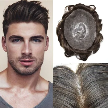 Мужской парик из искусственной кожи для инъекций, мужской парик из человеческих волос, система замены волосяных протезов для мужчин