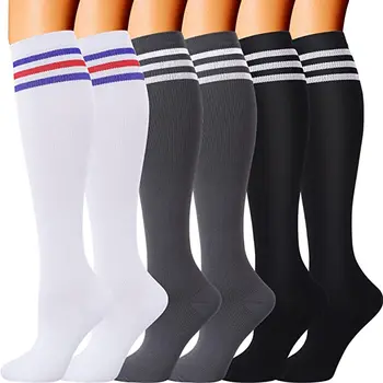 Новые компрессионные носки для бега, футбольные чулки, 20-30 мм рт. ст., мужские и женские спортивные носки для марафона, велоспорта, футбола, Варикозного расширения вен