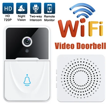 Беспроводной видеодомофон, WiFi Дверной звонок, камера ночного видения, двустороннее аудио, умный дверной звонок безопасности для домашнего монитора, дверной просмотрщик