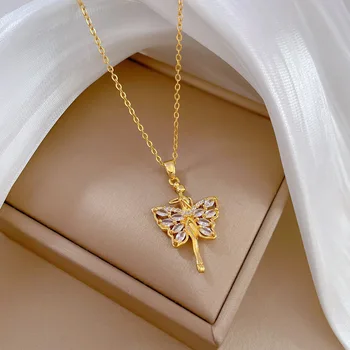 Женское ожерелье с бабочкой-феей, Золотой циркон, Эльф с крыльями бабочки, ожерелье, Подвеска с Ангелом-хранителем, модные украшения, подарок