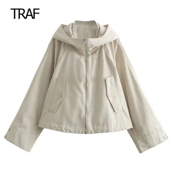 Куртки TRAF Для женщин, ветровка, куртка-бомбер, осенняя демисезонная бейсбольная куртка с капюшоном на молнии, шикарная и элегантная корейская куртка