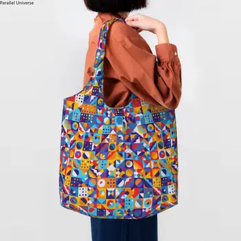 Забавный цветной блок Bauhaus, геометрическая линия, современная сумка для покупок, многоразовые минималистичные сумки для покупок, холщовые сумки для покупок через плечо