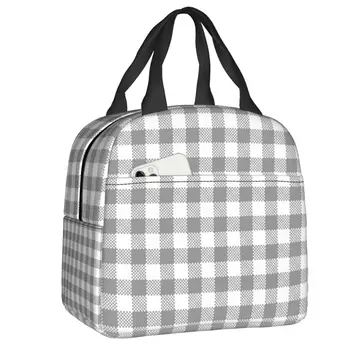 Популярная клетчатая сумка для ланча с изоляцией в клетку, геометрический плед, Герметичный кулер, Термальный ланч-бокс для женщин, Детские сумки для еды для пикника