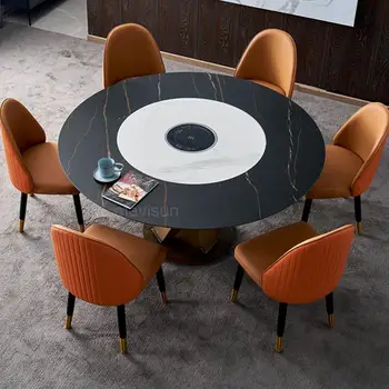 Уникальный импортный Обеденный стол из круглого сланца со встроенным поворотным столом Бытовой Кухонный стол Mesa De Comedor Салонная мебель FGM