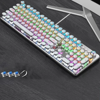 Беспроводная пишущая машинка USB в стиле ретро Steam Punk, круглые колпачки для клавиш, механическая игровая клавиатура, синие переключатели