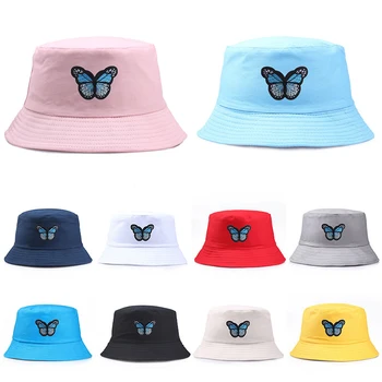 Рыбацкая шляпа с принтом бабочки, Хлопковая двусторонняя унисекс-панама, Весенняя солнцезащитная кепка для улицы, мужские и женские круглые шляпы 2021