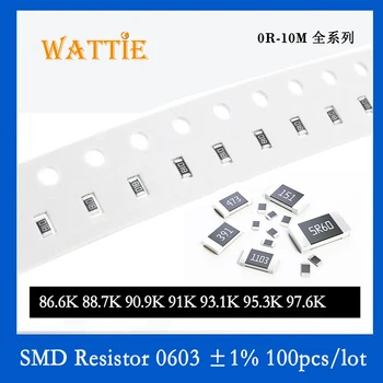 SMD резистор 0603 1% 86,6K 88,7K 90,9K 91K 93,1K 95,3K 97,6K 100 шт./лот микросхемные резисторы 1/10 Вт 1,6 мм *0,8 мм