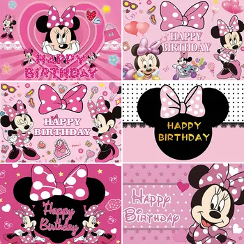 Disney Random Minnie Birthday Party Украсила Фоновую Ткань Для Фотографий На День Рождения Детей