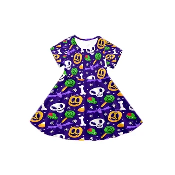 Новые платья для девочек с помпонами на Хэллоуин, летняя повседневная детская одежда с героями мультфильмов, Короткое детское платье принцессы, платья с цветами