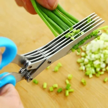 Многофункциональные многослойные ножи из нержавеющей стали, Многослойные кухонные ножницы, Резак для зеленого лука, Умывалка для трав, Специи, Инструмент для приготовления пищи