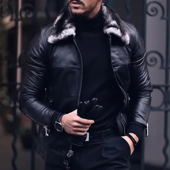 Кожаная куртка 2021 новые горячие продажи черный с длинным рукавом тонкий молнии мужская 