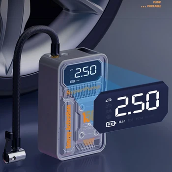 Портативный накачиватель шин с ЖК-дисплеем, цифровой шинный насос 60 Вт, электронный надувной насос Type-C, зарядка для велосипедного электродвигателя