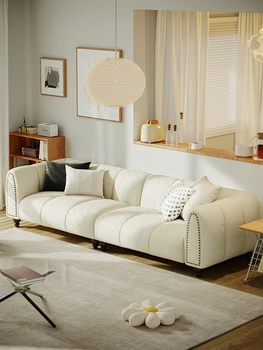 Современный легкий роскошный кожаный диван, массив дерева, итальянский стиль, минимализм, многоместный, прямой кожаный диван Napa
