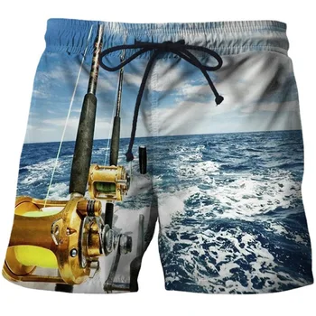 Новые мужские пляжные шорты с 3D-принтом, купальники для рыбалки, летние спортивные шорты унисекс с животными и рыбой, свободные, с высокой талией, быстросохнущие шорты
