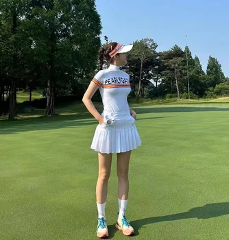 Плиссированная юбка для гольфа PEARLY GATES с высокой талией Slim Fit 2023 Новая спортивная короткая юбка с антибликовым покрытием Женская модная тренировочная юбка для гольфа