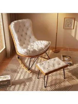 Диван-качалка Кресло для отдыха для взрослых Балкон Гостиная для семейного отдыха Nordic Light Роскошное Сетчатое Красное Односпальное кресло-качалка