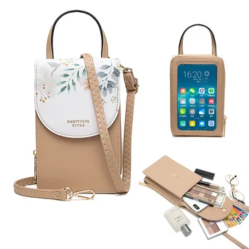 сумка для мобильного телефона с сенсорным экраном из искусственной кожи с принтом большой емкости, трендовая женская портативная сумка-мессенджер на одно плечо
