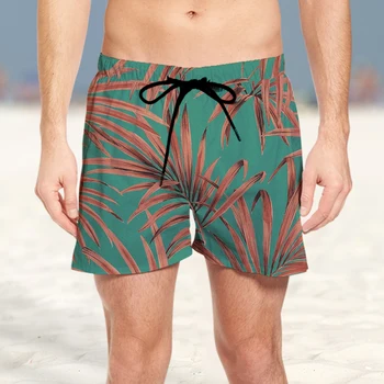 3D шорты летние новые мужские в стиле хип-хоп в стиле ретро в стиле пэчворк с рисунком листьев кокоса удобные и модные шорты пляжный комплект 2023