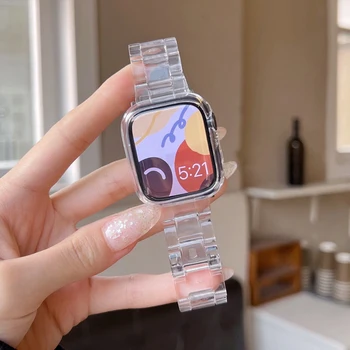 Прозрачный ремешок + чехол Для Apple Watch 8 7 6 SE Ultra 5 4 3 Прозрачный Силиконовый Ремешок для браслета iwatch 49 мм 44 мм 42 мм 41 мм 45 ММ Новый