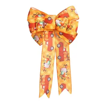 Банты на Хэллоуин, украшение бантом из ленты с рисунком тыквы и клена, банты на осеннем дереве, оранжевые банты для осенних поделок, подарки с бантом