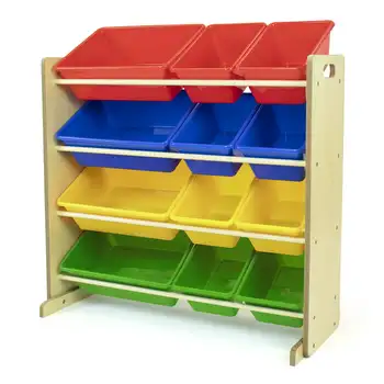 Многоцветные стеллажи для хранения игрушек из дерева и пластика с 12 ячейками