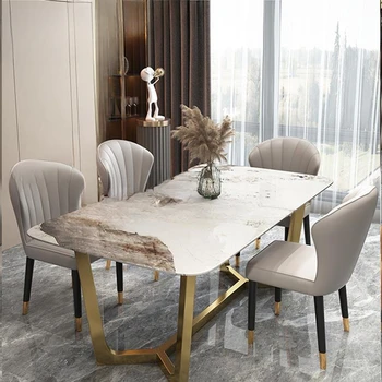 Обеденный стол с мраморной столешницей, стулья для ресторана, Большая семья, Современный минималистичный кухонный стол для ужина, итальянская мебель