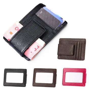 Мужской кожаный зажим для денег, Передний карман, кошелек, Магнитный держатель для кредитных карт