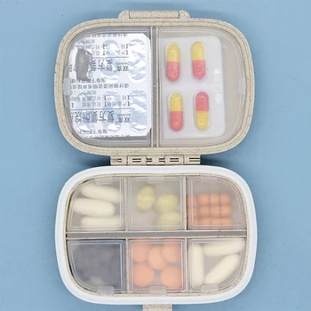 Органайзер для таблеток на 8 сеток, Дорожная коробочка для таблеток с герметичным кольцом, Маленькая коробочка для таблеток, Коробка-органайзер для контейнера для лекарств из пшеничной соломы