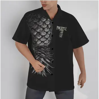 Мужская гавайская рубашка с крутым принтом в виде логотипа ананаса, пляжные черные летние повседневные топы на пуговицах с коротким рукавом, 3D рубашки
