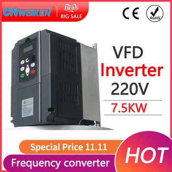 Преобразователь частоты 220V VFD с однофазным входом на 3-фазный 220V / 380V Преобразователь выходной частоты мощностью 7,5 кВт с частотно-регулируемым приводом