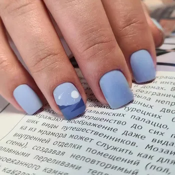 Полное покрытие Коротких накладных ногтей, дизайн для нанесения краски, Многоразовый пресс на синих накладных ногтях, искусственный квадратный наконечник, искусственная крышка гроба