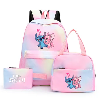 3шт Disney Lilo Stitch Красочный Рюкзак с Сумкой для Ланча Для Женщин Студенческих Подростков Рюкзак Повседневные Школьные Сумки Наборы