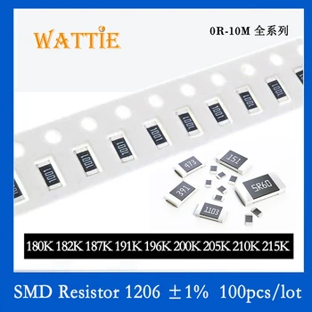 SMD резистор 1206 1% 180 К 182 К 187 К 191 К 196 К 200 К 205 К 210 К 215 К 100 шт./лот микросхемные резисторы 1/4 Вт 3,2 мм*1,6 мм